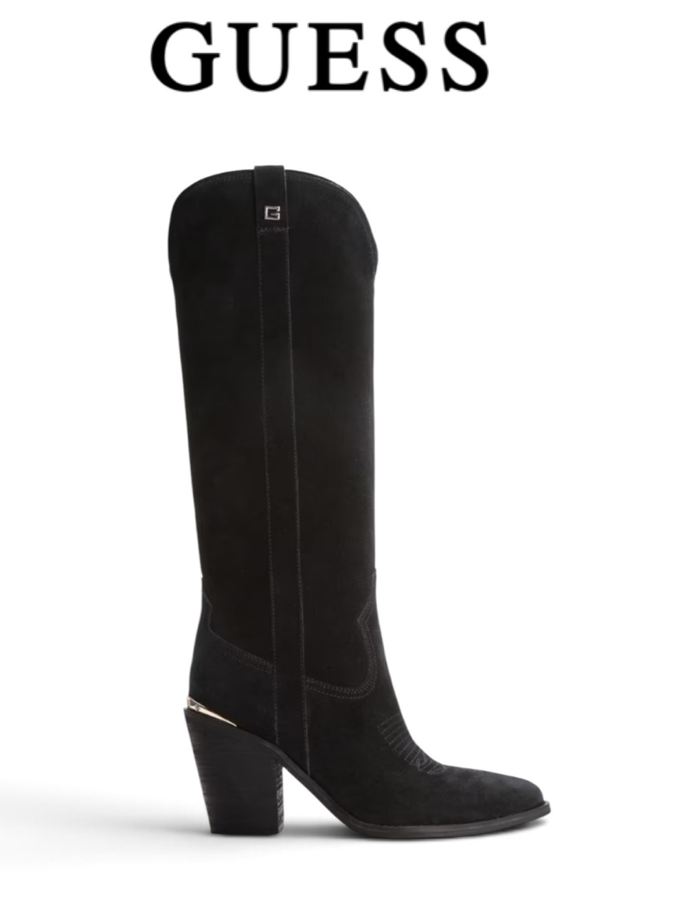 NIB GUESS SASHAN BLACK SUEDE KNEE HIGH WESTERN BOOTS COWBOY CHIC SIZE 9